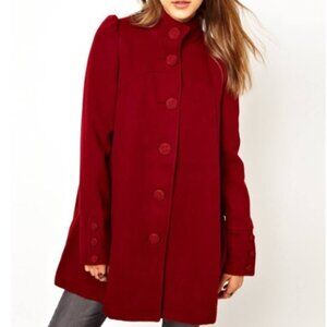 Free People Red Peacoat Pleated Back , Size 6